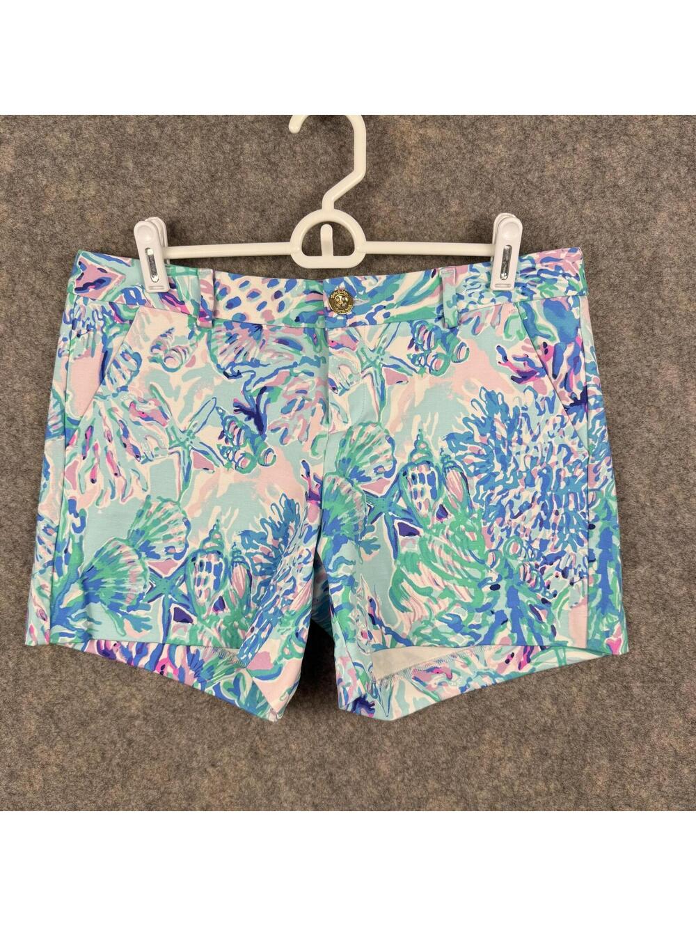 Lilly Pulitzer Callahan Knit Golf Shorts 001273 Pink Blue Floral Size 6 5” 558